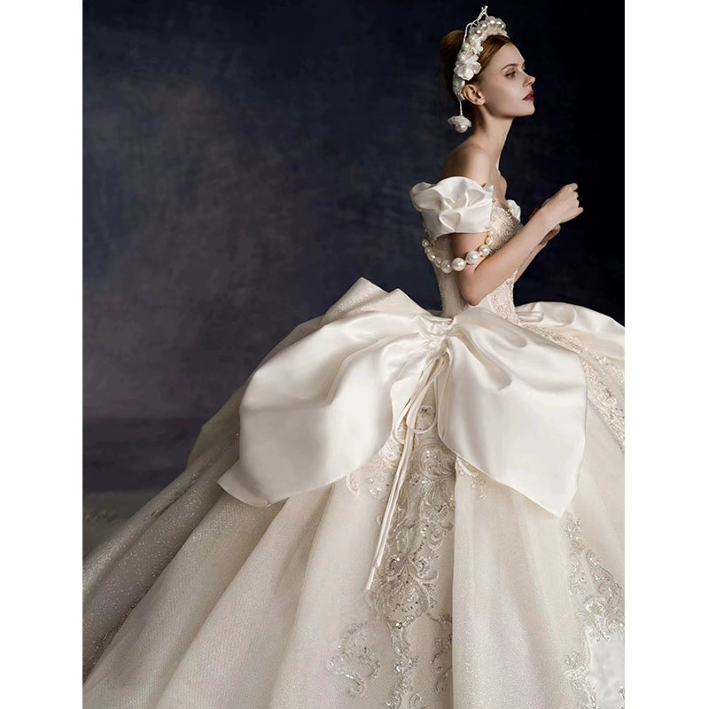 off-Shoulder French Royal Style Retro Wedding Dress