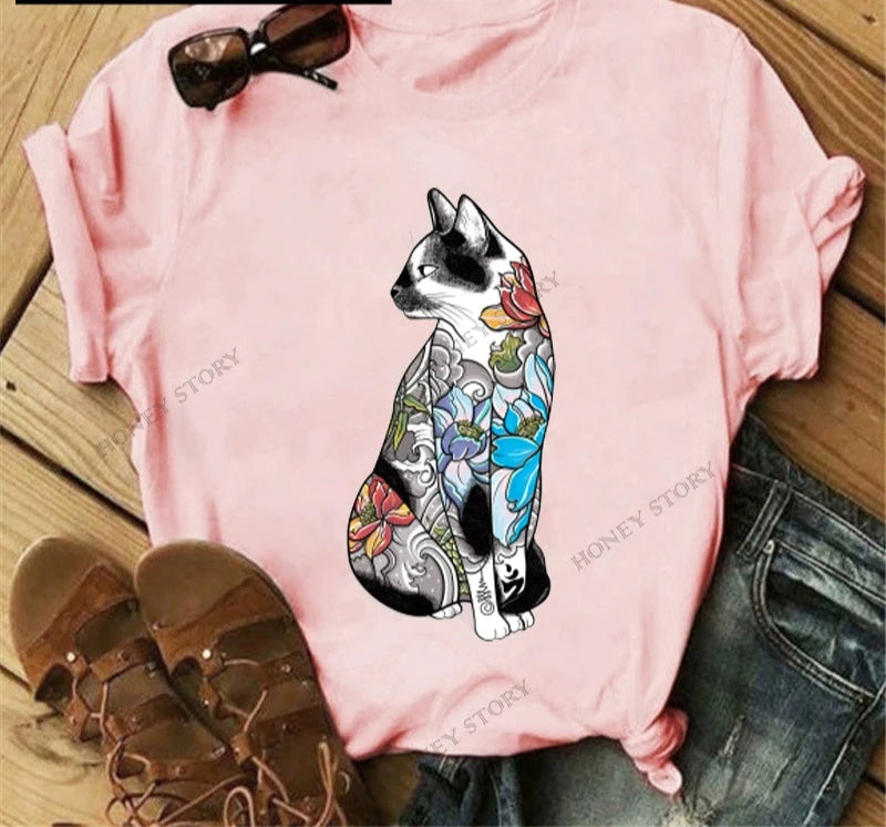 T-Shirts Short Sleeves Round Neck Cartoon Printing Comfortable
