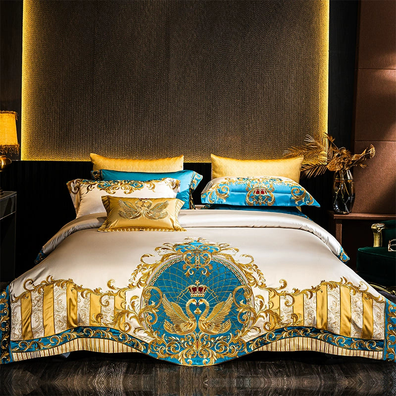 European Luxury Pure Cotton Satin Embroidery Bedding 4-10 Piece Set