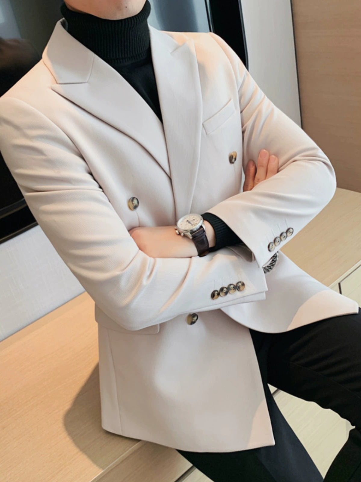 Summer White Double Breasted Slim Casual Suit