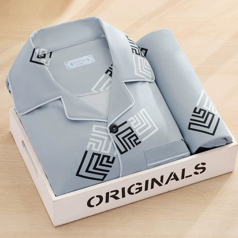 Men's Pajamas Cotton Long sleeve Trousers Two-piece Set