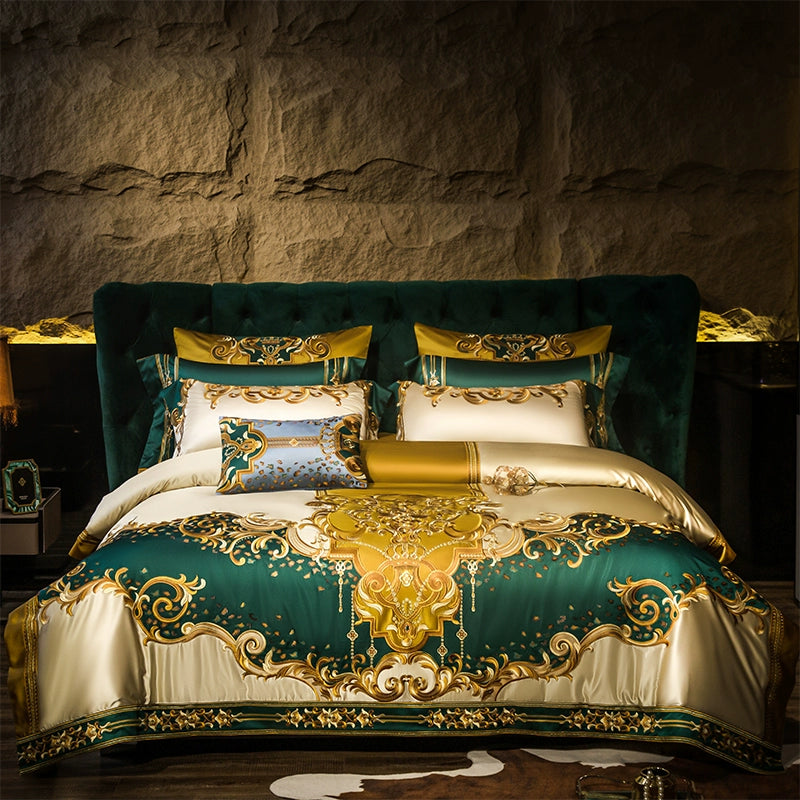 European High-End Pure Cotton Satin Luxury Embroidery Bedding Set 4 PCs Set / 10 PCs Set