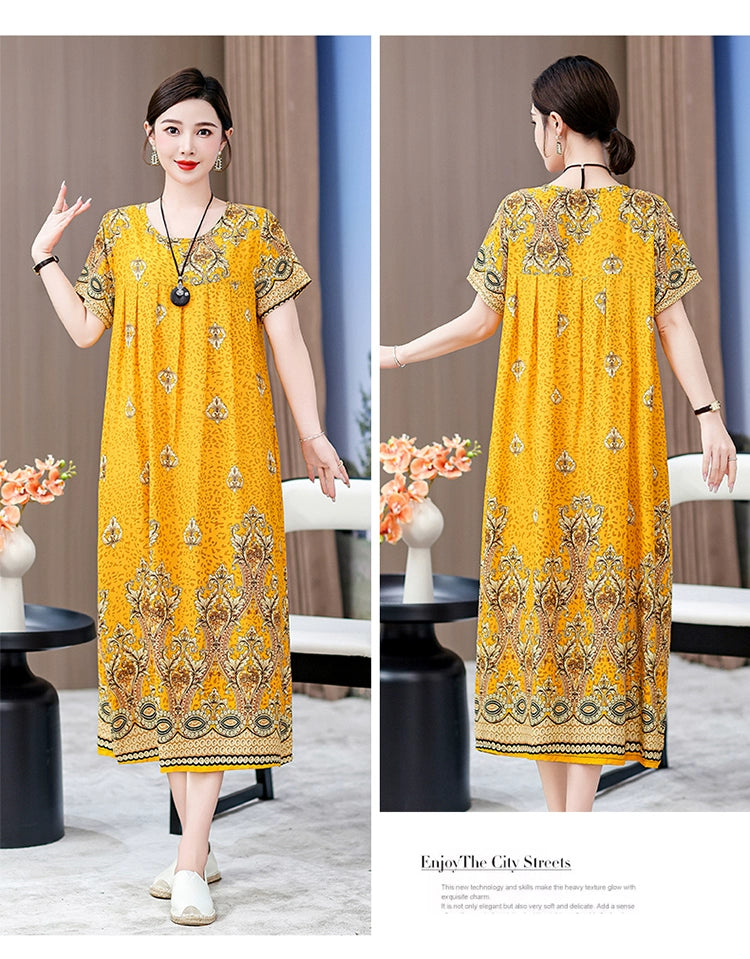 Noble over-the-Knee Middle-Aged Ladieswear Large Swing Noil Poplin Dress