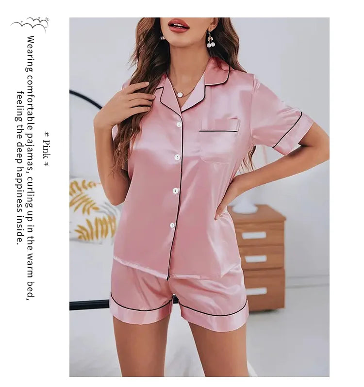 Women Silk Satin Pajamas Set Two-pieces