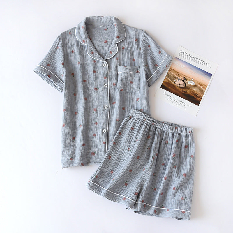 Summer pajamas short-sleeved shorts two-piece cotton crepe