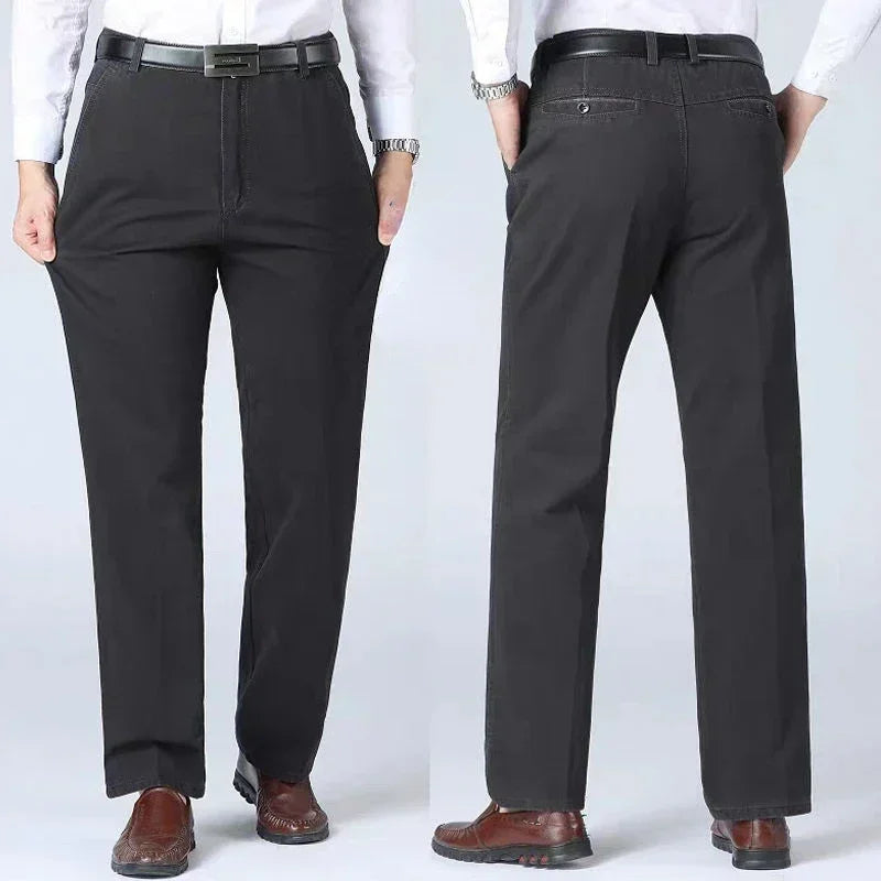 Summer Thin Cotton Men's Pants High Waist Straight Loose