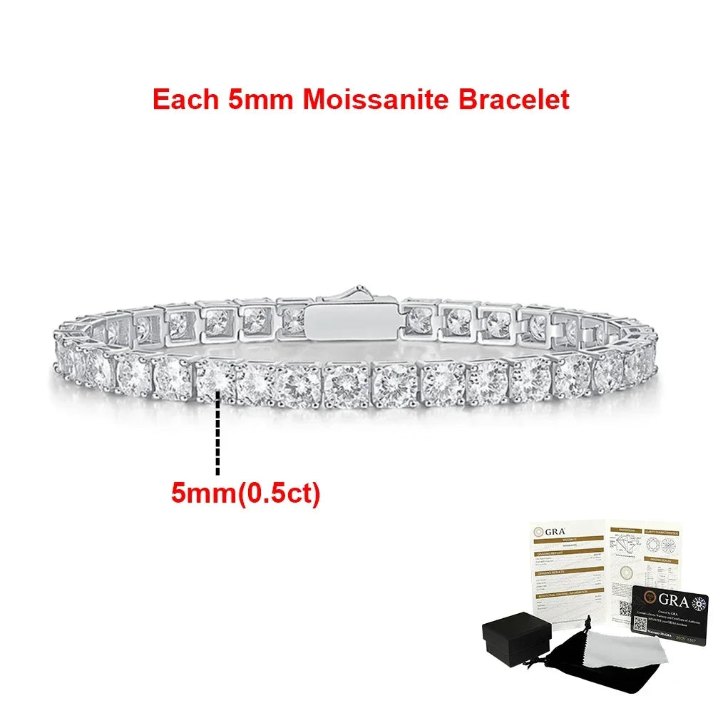 Real Moissanite Tennis Bracelets for Women Man 925 Sterling Silver Plated