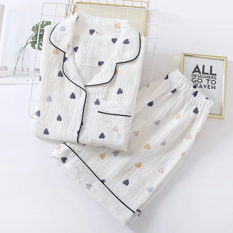 Women heart shape cotton short sleeve pajamas set
