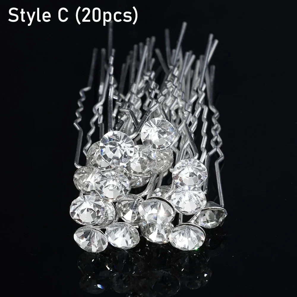 20pcs Elegant Pearl Crystal Hairpin Wedding Bridal U-shaped Metal Hair Comb Forks for Women