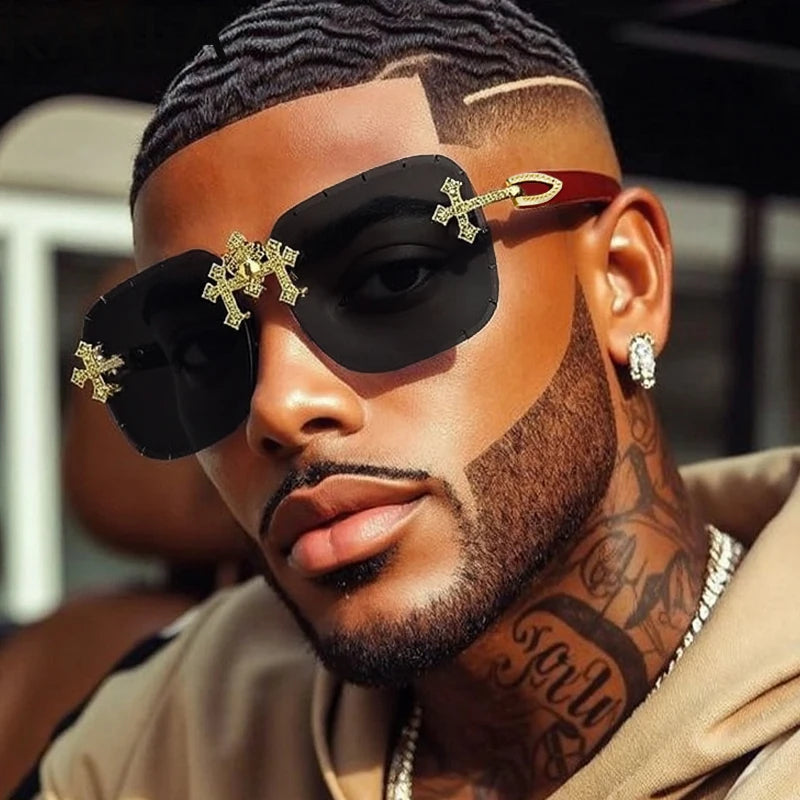 Luxury Steampunk Rimless Square Men Sunglasses UV400