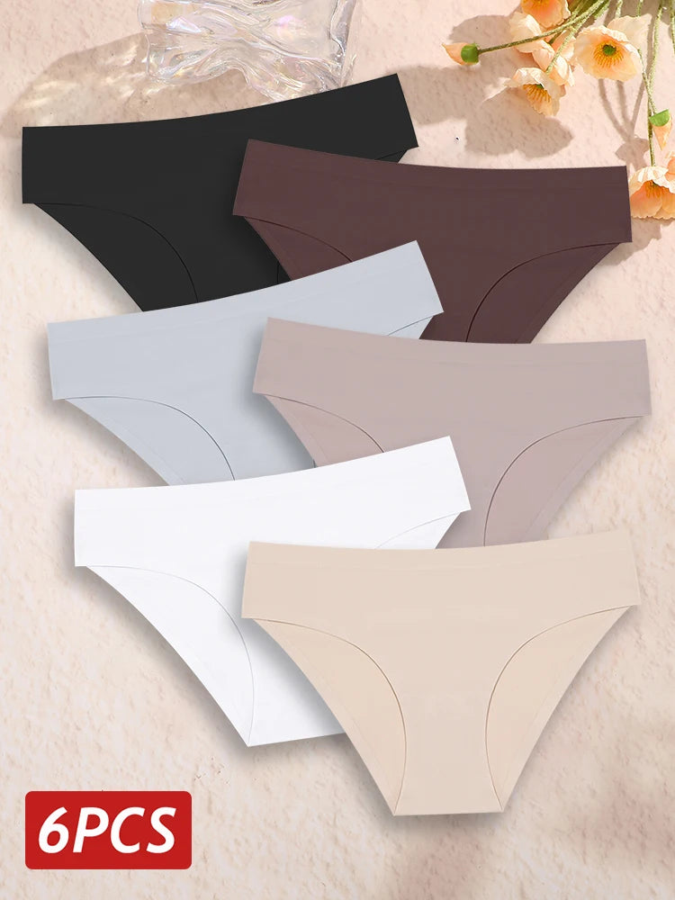6PCS Women Seamless Panties Ice Silk Ultra Thin soft Low Rise