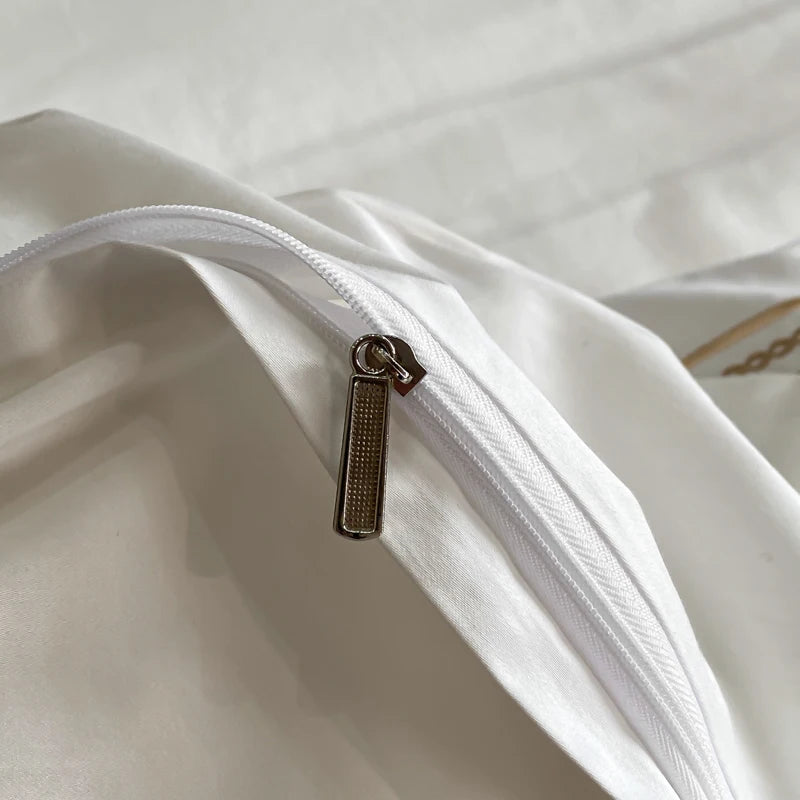 100% Egyptian Cotton Luxury Duvet Cover Set Gold Embroidery Hotel Style