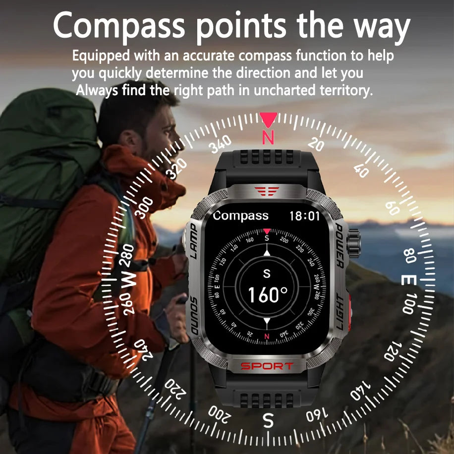 Men Military GPS Smart Watch Flashlight Compass Waterproof Outdoor Sport Tracker Bluetooth