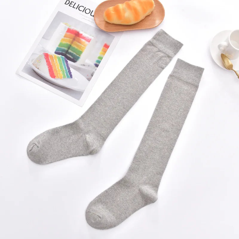 Women Cotton Knee High Solid Color Socks