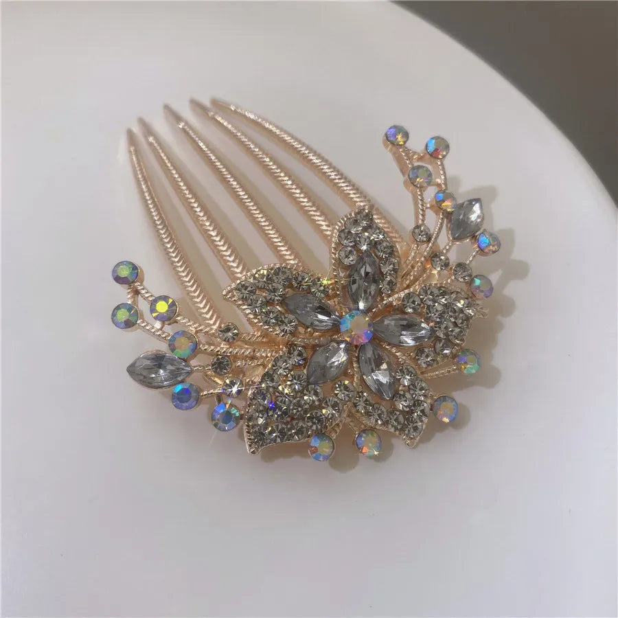 Multi-color Luxury Rhinestone Hairpin Flower Leaf Comb Women Wedding Elegant Hair Accessories
