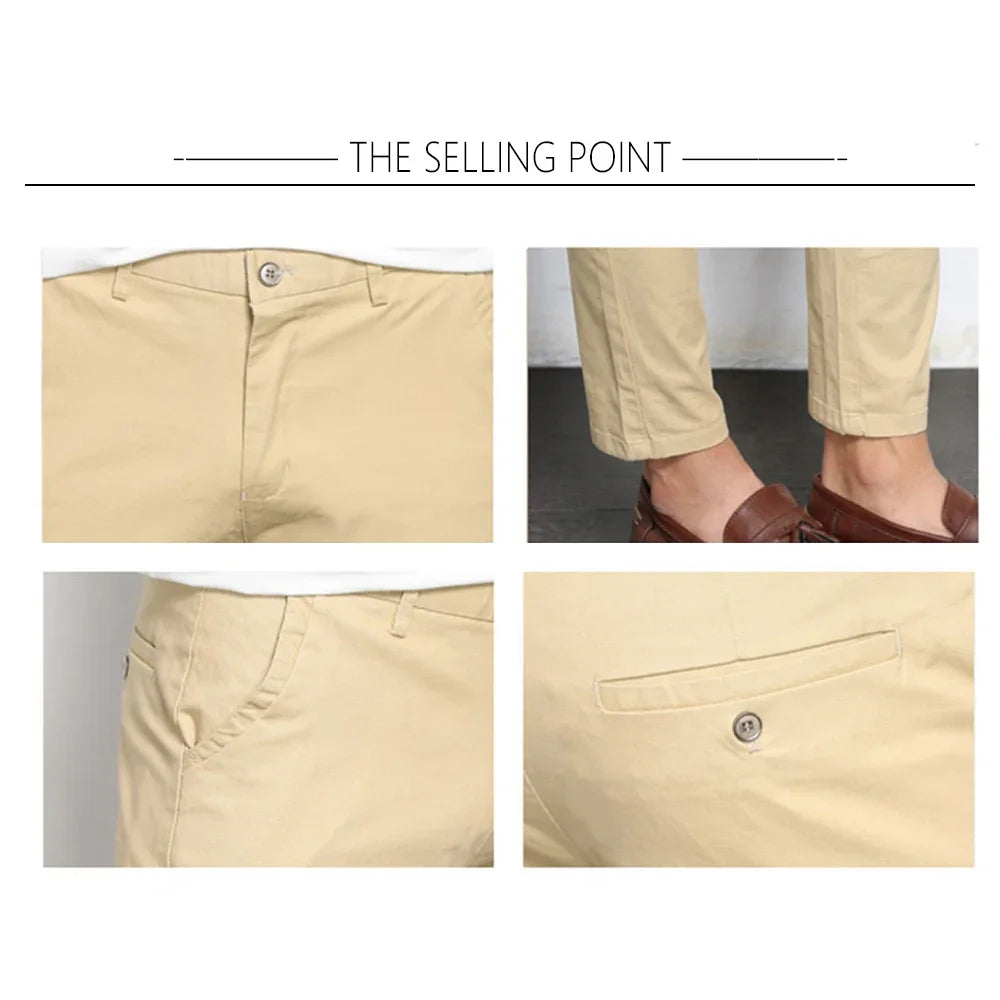 Summer Men's Fashions Solid Color Casual Pants Straight Elastic Ankle-Length