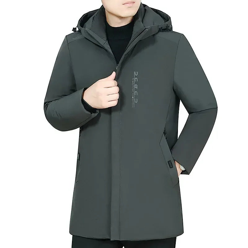 Men's Hooded Winter Parka Thick Cotton Jacket Windproof Warm Coat Zipper Closure Regular Fit Plus Size