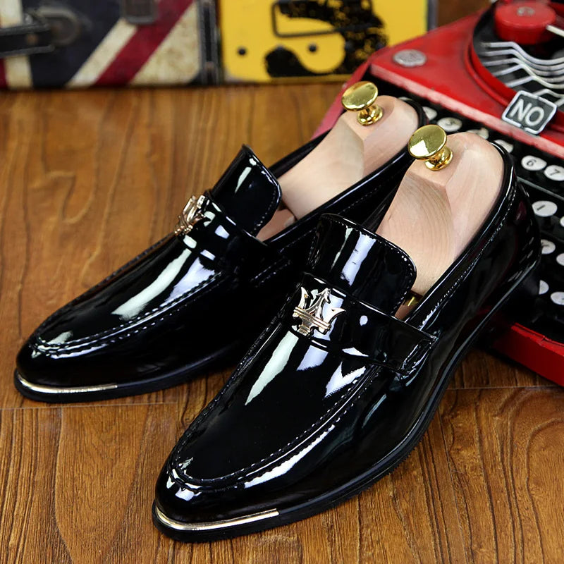Italian Social Leather Loafers Slip-on Pointed Toe Shoes for Men