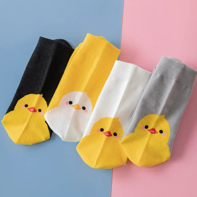 4 Pairs Cotton Pack Women Socks Duck Pattern