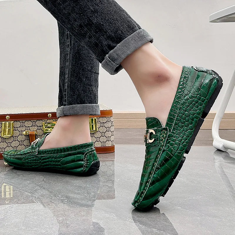 High Quality Luxury Green Snakeskin Leather Men Casual Comfort Lightweight Plus Size 48