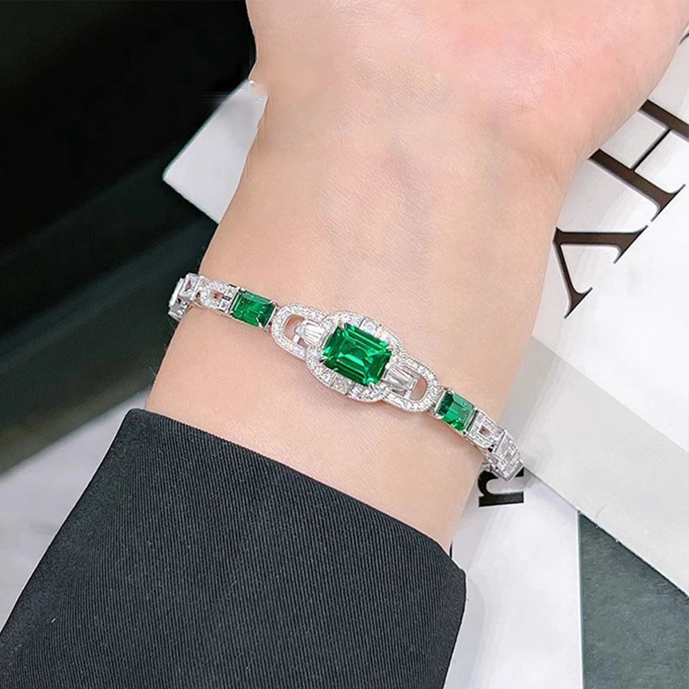 4CT Emerald High Carbon Diamond Gemstone Bracelets 925 Sterling Silver Fine Jewelry