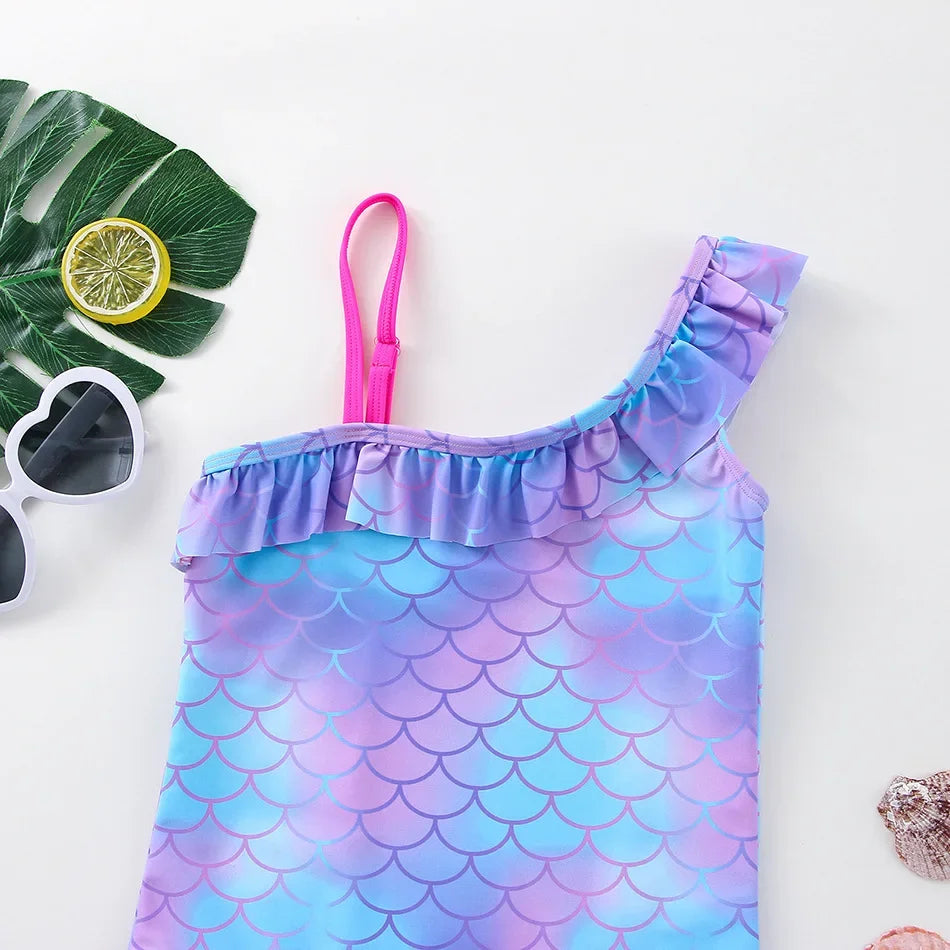 Girl Swimsuit One-Piece Mermaid Fish Scale Unicorn Children's Swimwear 2 - 8 Years