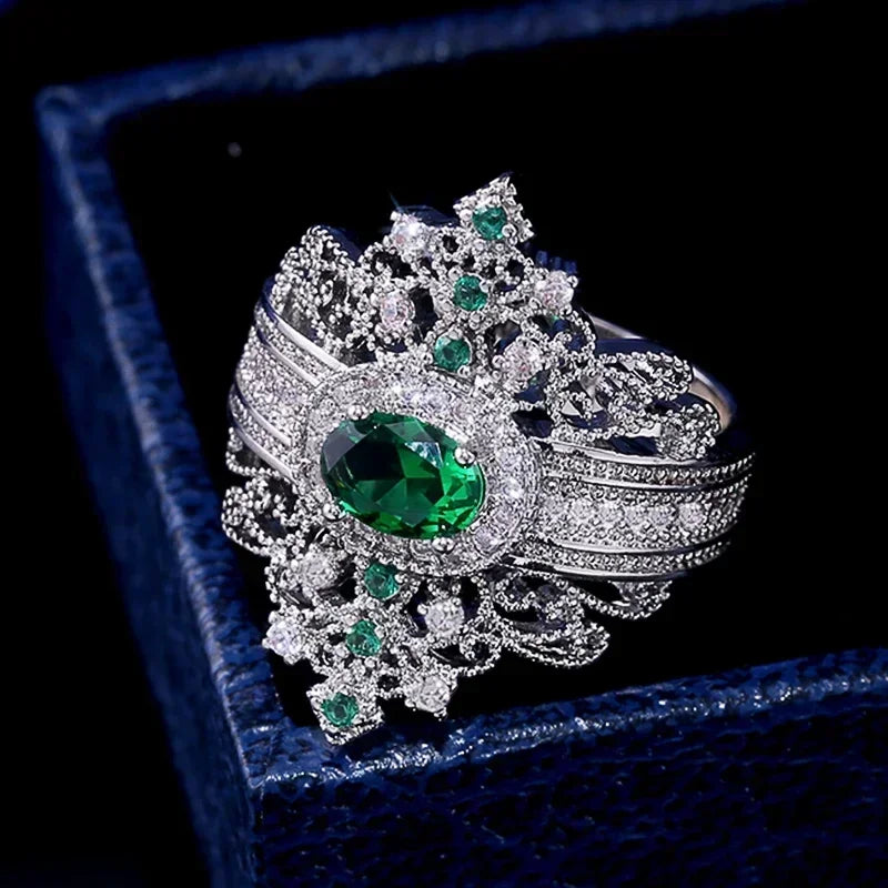 Luxury Fashion Green Zirconia Crystal Ring for Women