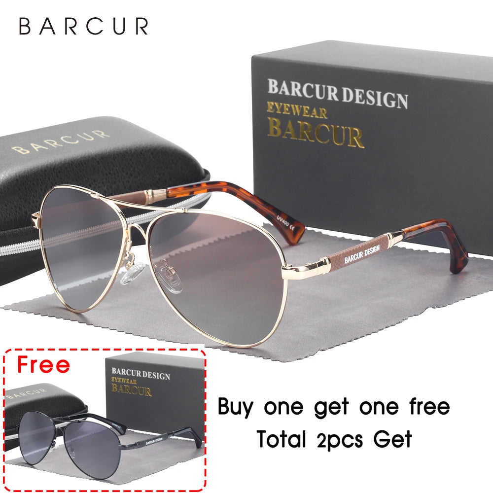 BARCUR Design Frame Sunglasses Polarized For Men Women Pilot Gradient Lens Eyewear Mirror Shades