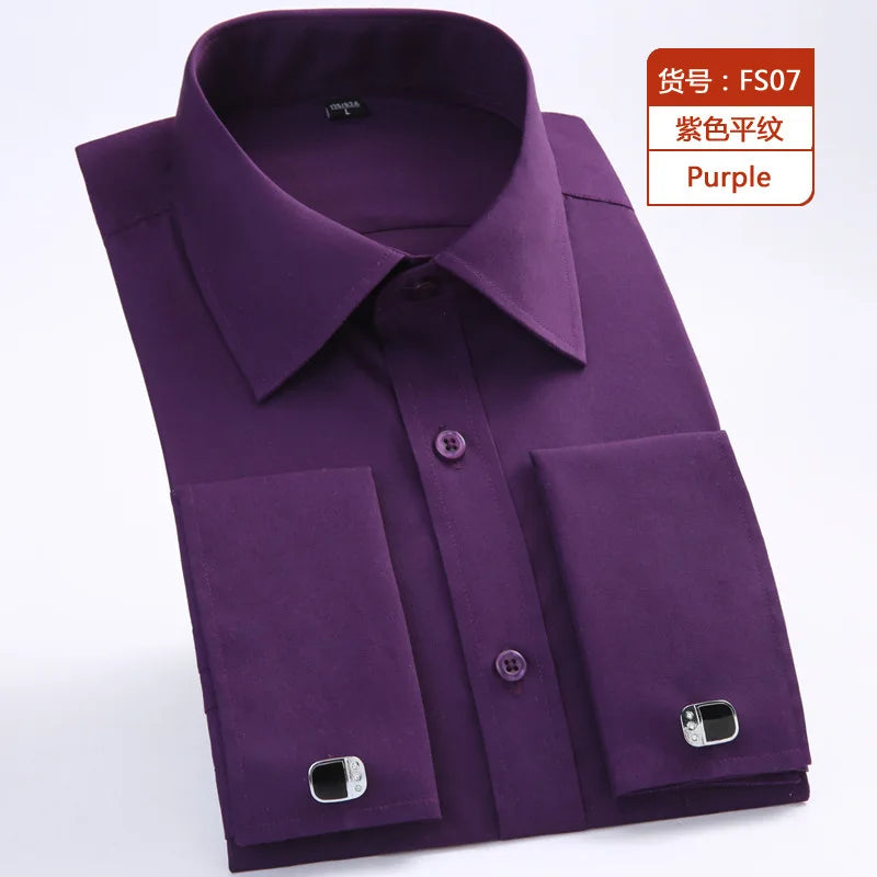Men's Cotton No-Iron High Quality Breathable Long-sleeved Dress Shirt Spring/Summer Plus Size