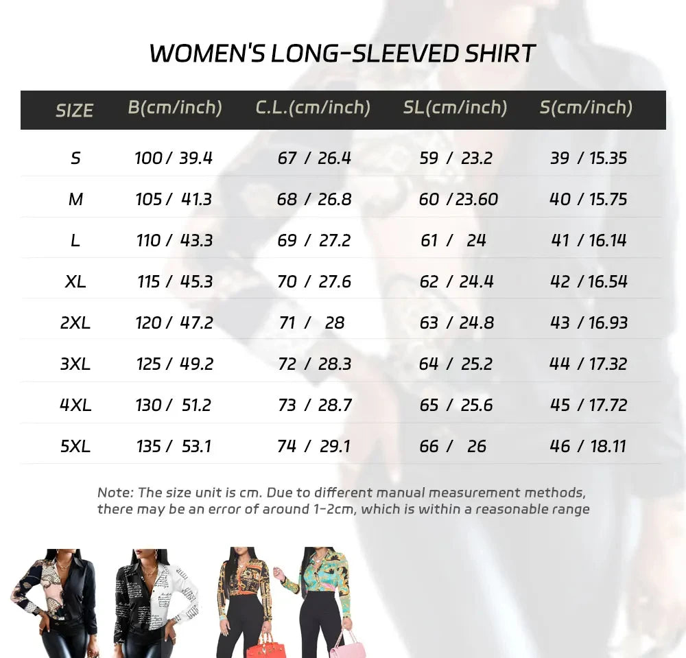 Elegant Printed Pattern Button Long Sleeve Women's Shirts