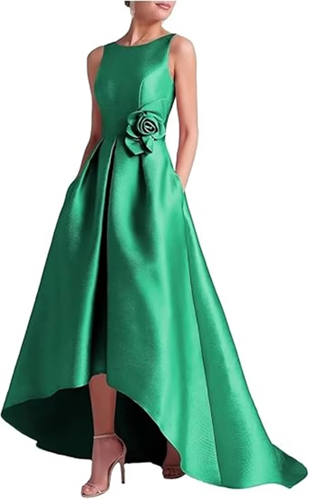Customized High Low Satin Dresses Wedding Guest Mother of the Bride With Pocket Sleeveless Party Evening Gown