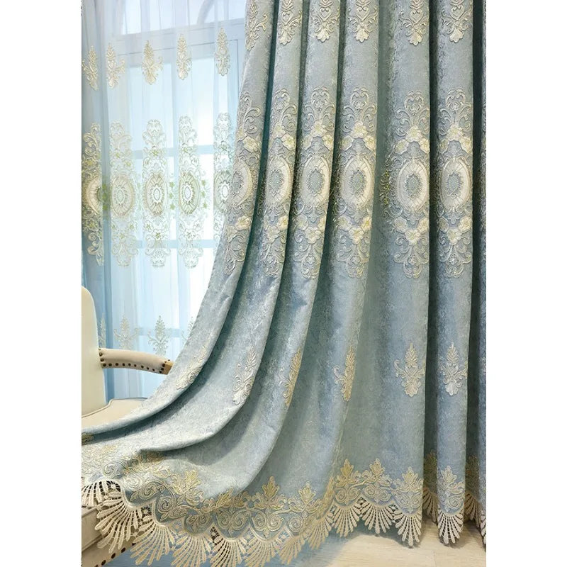 European Embroidery Luxury Curtains Blackout Window Decor Chenille Jacquard Tulle