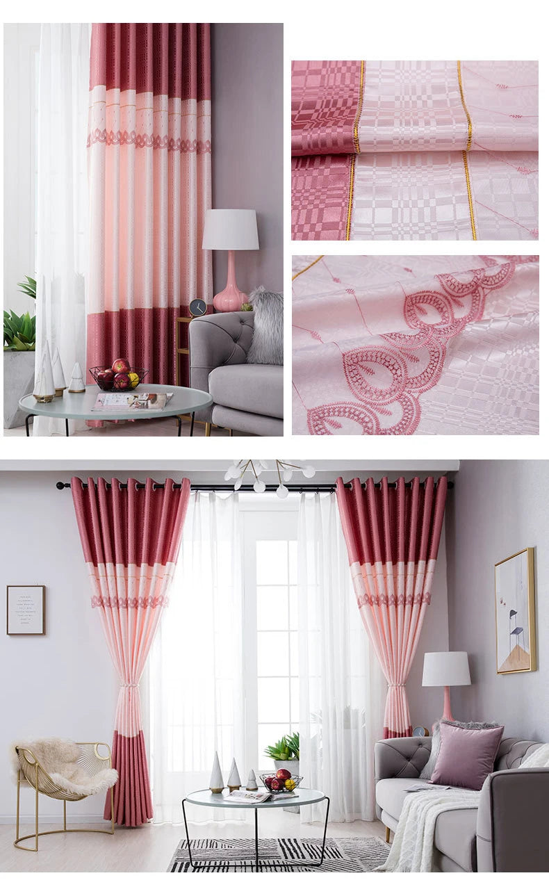 Dreamwood-Jacquard Polyester Curtain, Embroidered Double Craft Curtains, Striped Blackout, Bedroom, Living Room, New Luxury