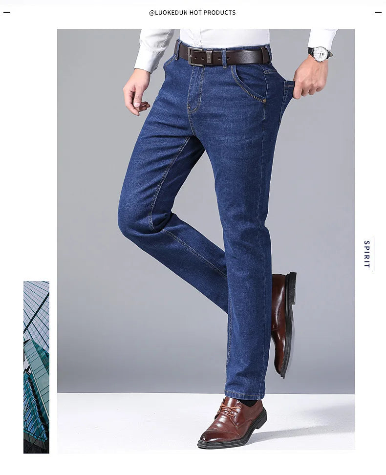 Men Light Luxury Stretch Slim Fit Comfortable Soft Pants Straight Casual Denim Trousers