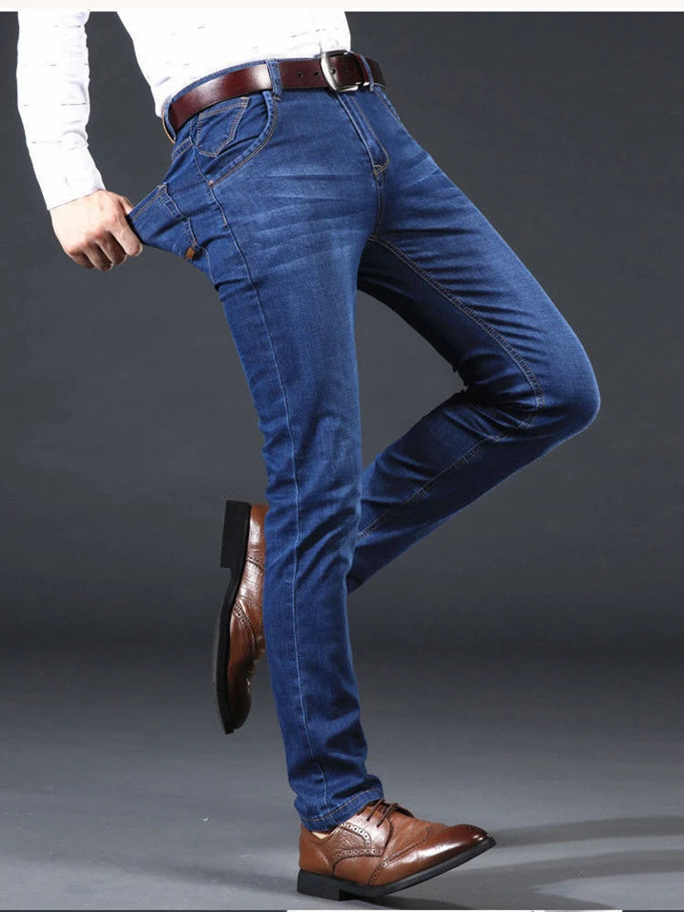Men Light Luxury Stretch Slim Fit Comfortable Soft Pants Straight Casual Denim Trousers