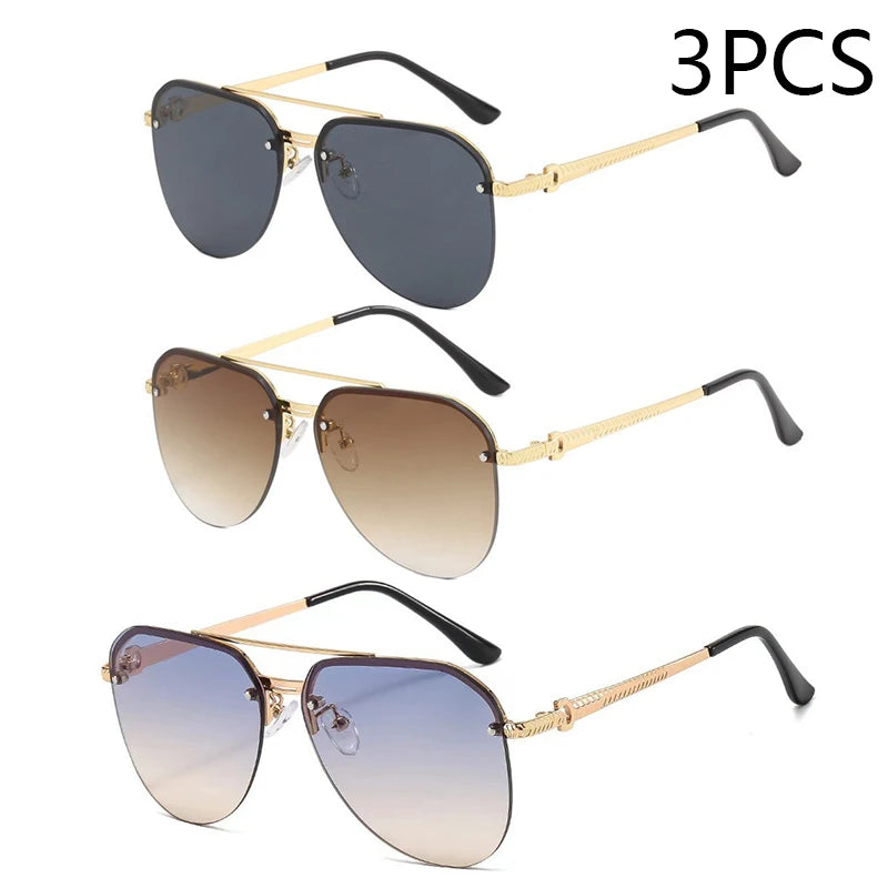 New Fashion Metal Half Frame Women's Outdoor Sunglasses Classic Double Beam Glasses