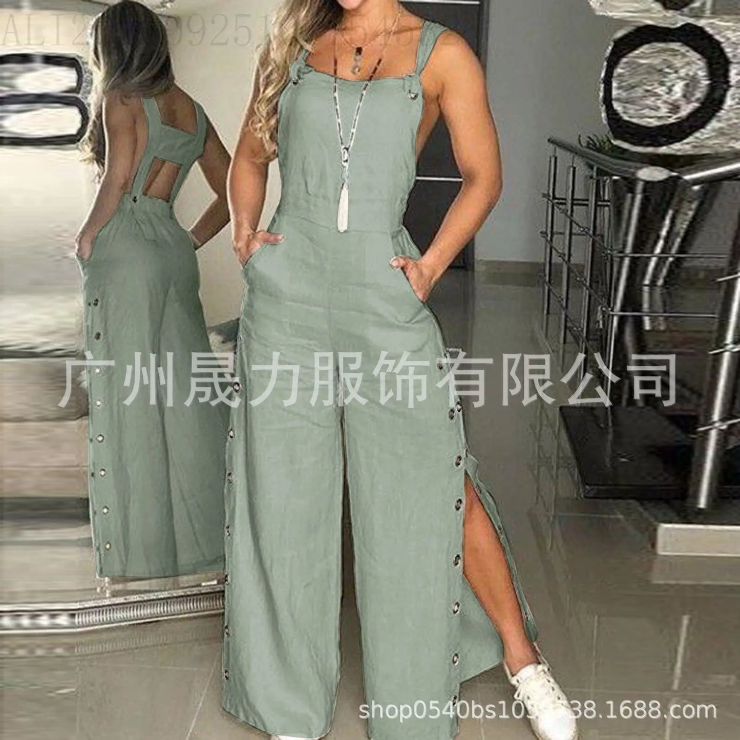 Women's Jumpsuit Solid Color Suspenders Sleeveless Wide Leg Straight Pants