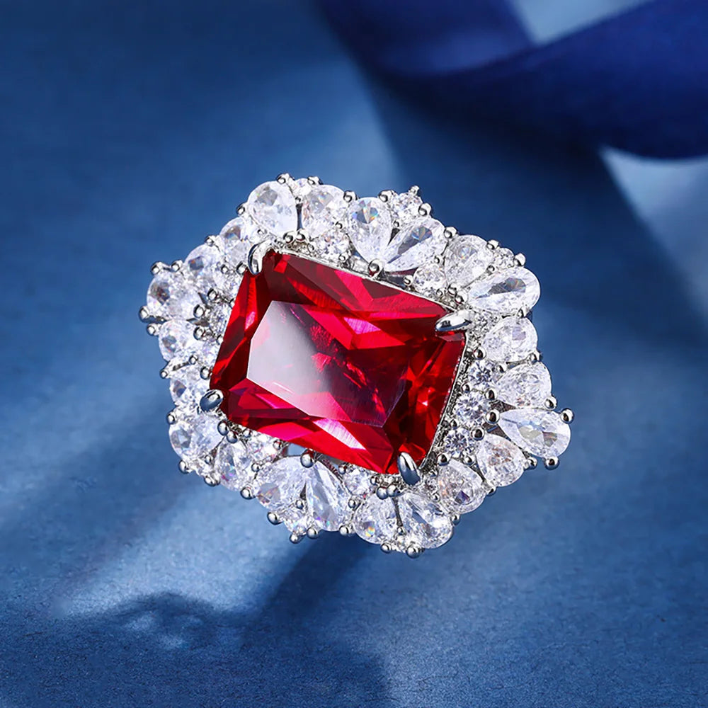 Ruby Necklace Pendant Rings Dangle Earrings Lab Diamond Fine Jewelry Sets