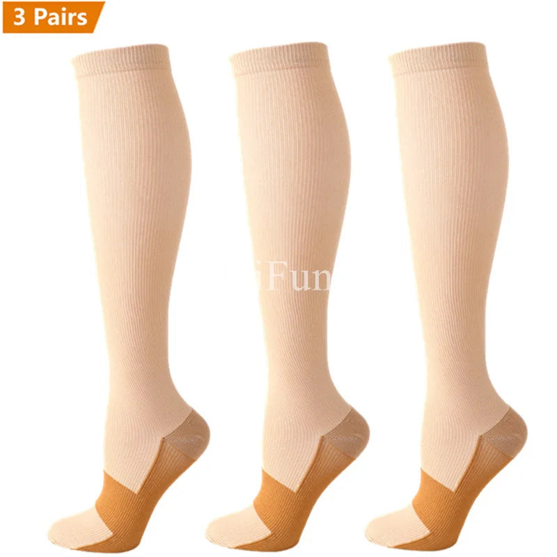 3 Pair Copper Compression Socks Women Men Anti Fatigue Pain Relief Unisex Knee High 15-20