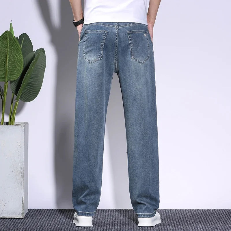 Soft Men's Baggy Jeans Thin Summer Breathable Straight Pants