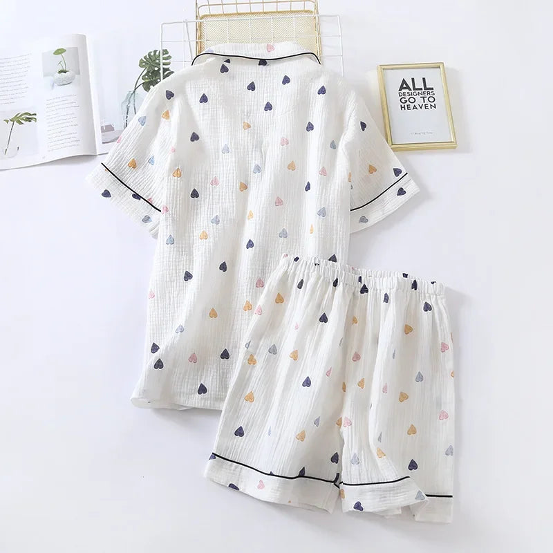 Women heart shape cotton short sleeve pajamas set