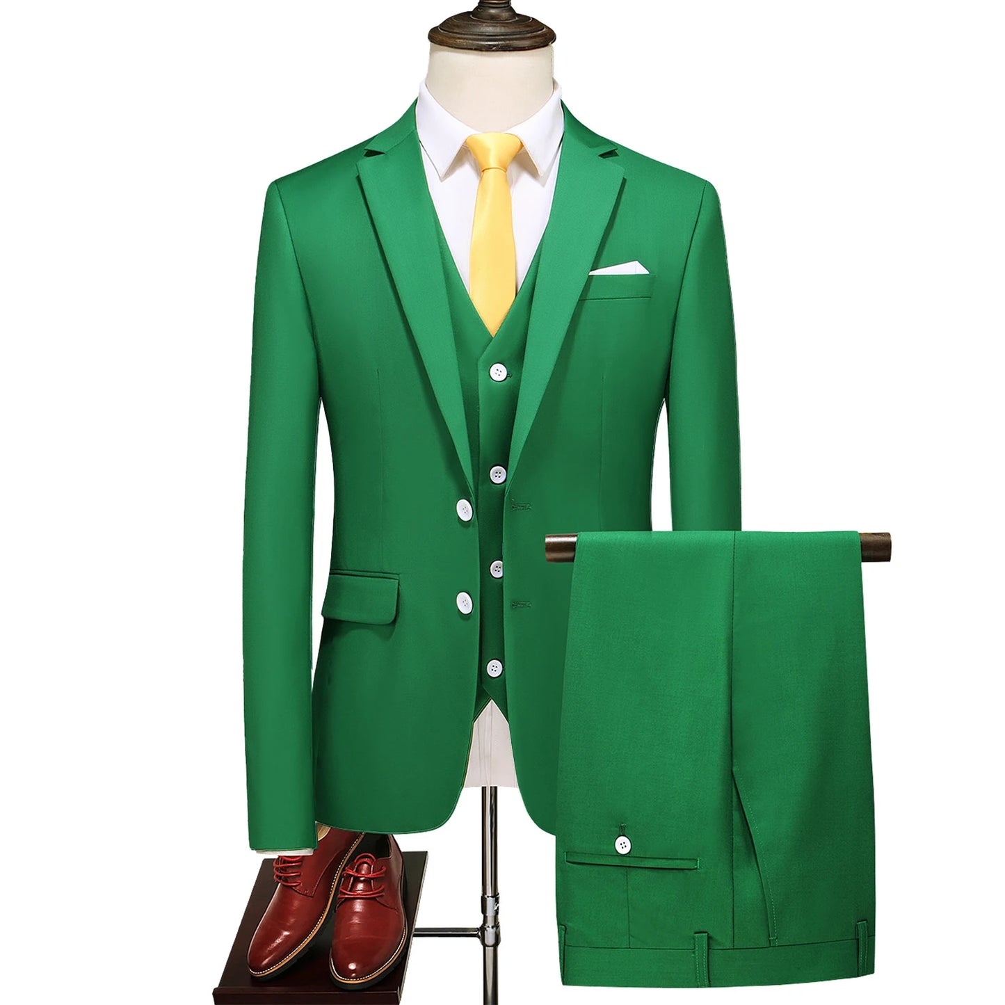 Men's 3 Piece Suit, Jacket Vest Trousers, Slim Fit Blazer Waistcoat Pants