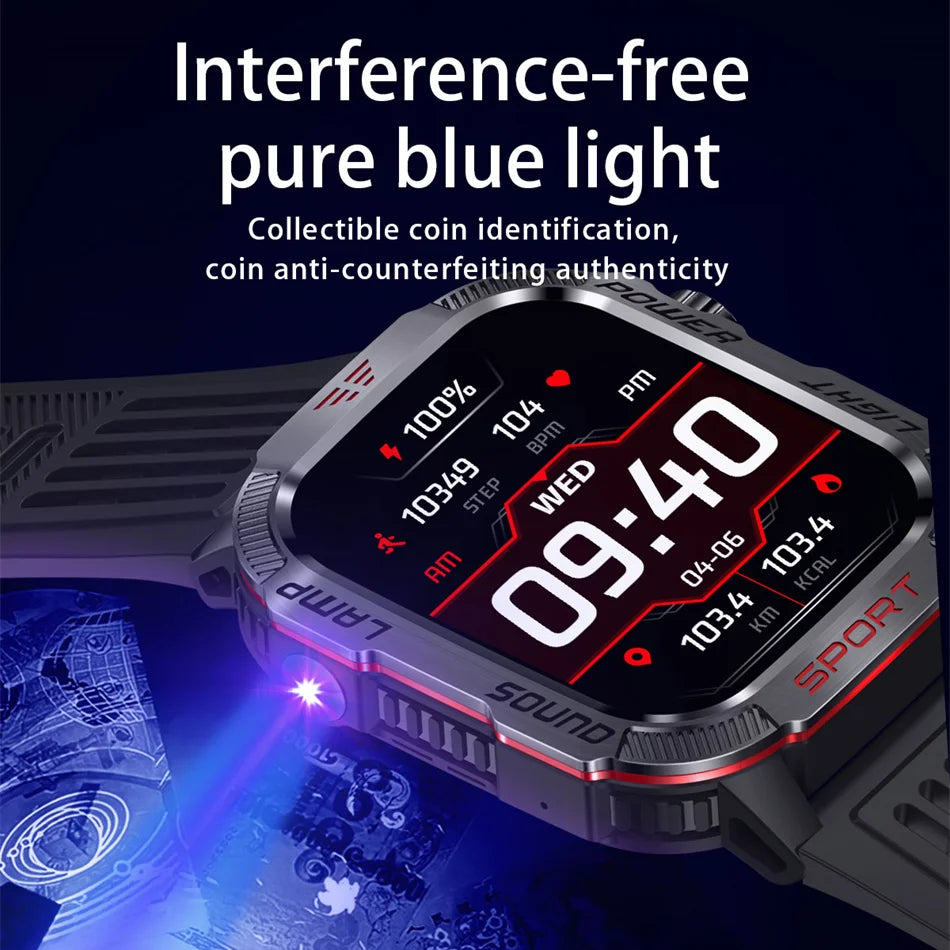 Men Military GPS Smart Watch Flashlight Compass Waterproof Outdoor Sport Tracker Bluetooth