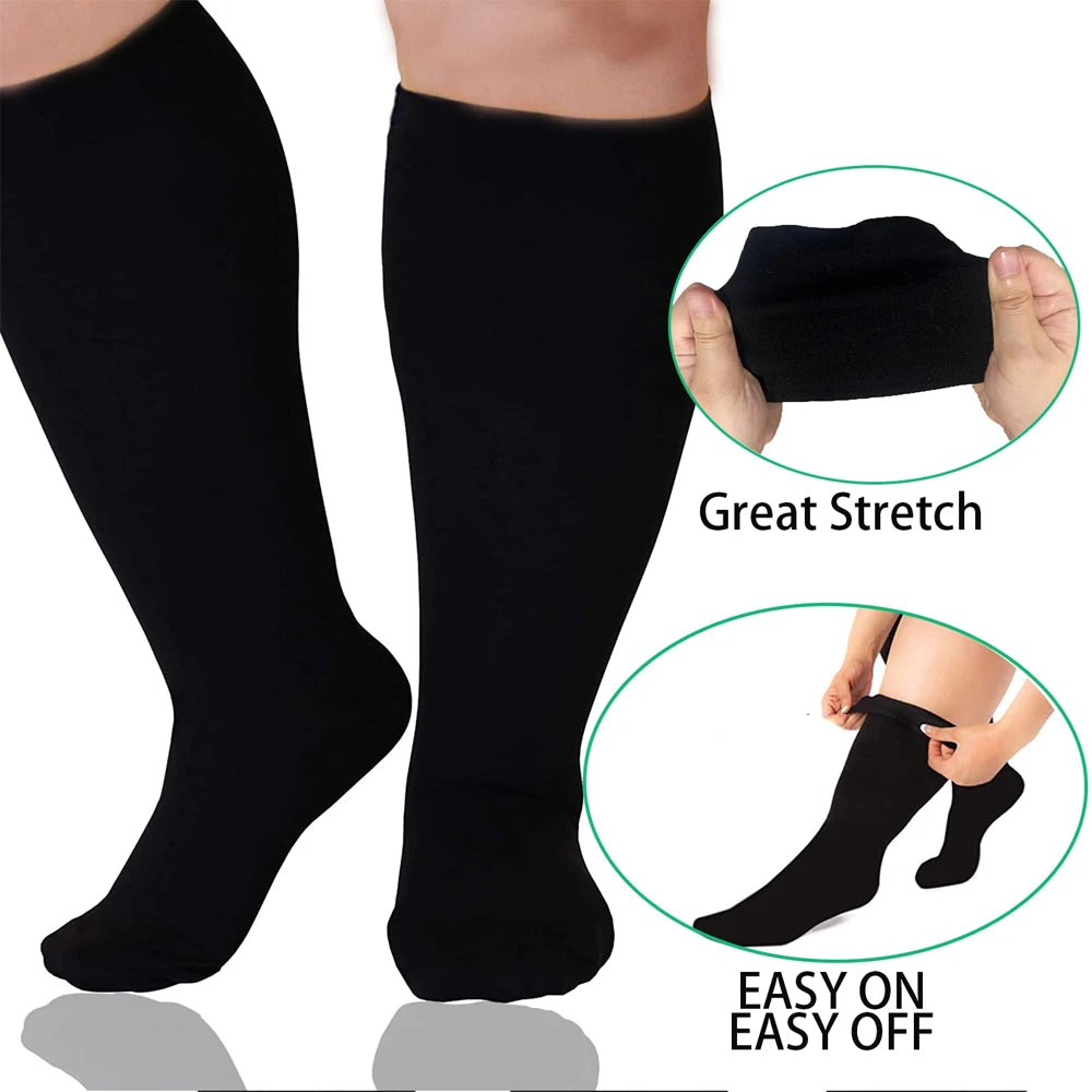 1 Pair 2XL-7XL Large Size Compression Socks for Women and Men 20-30 MmHg Wide Calf Knee Stockings for Sports Running Yoga
