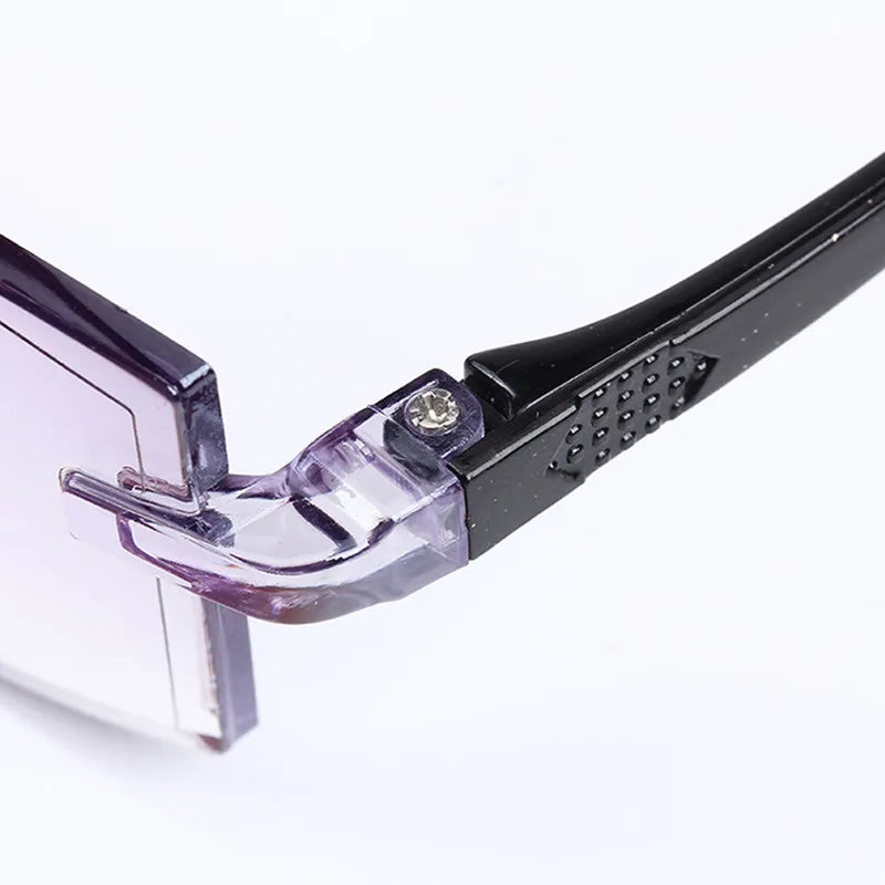 2 Pair Men Women Rimless Reading Glasses Anti Blue Light Bifocal Far Near Magnification Eyewear Presbyopic Glasses +150 +200