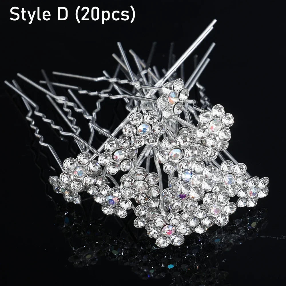 20pcs Elegant Pearl Crystal Hairpin Wedding Bridal U-shaped Metal Hair Comb Forks for Women