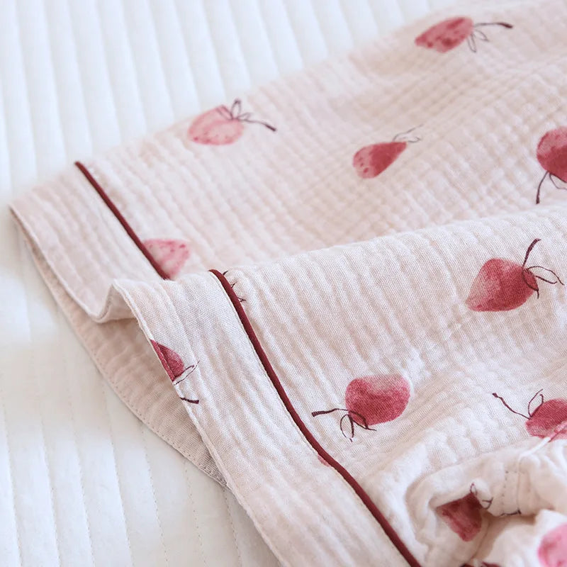Summer pajamas short-sleeved shorts two-piece cotton crepe
