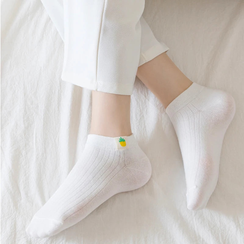 6 Pairs Women Cotton Breathable Short Socks Cartoon Fruit Sun Earth