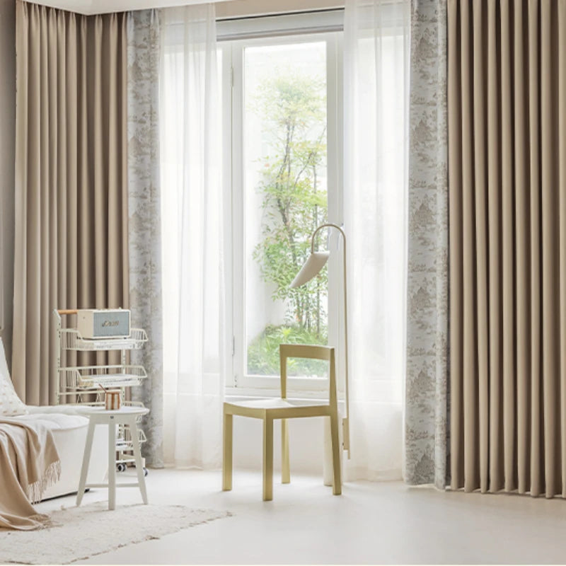 French Pastoral Style Blackout Curtains Light Luxury Bedroom Minimalist Living Room Bay Window Drapes 100% Polyester Home Balcony