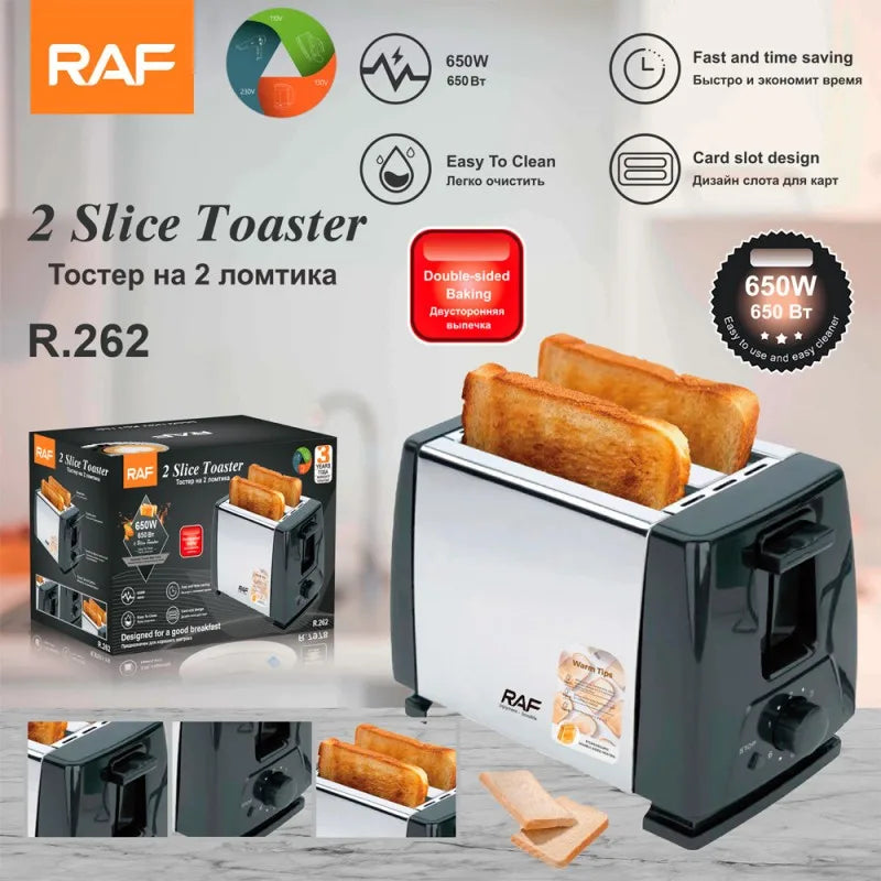 Toaster,2 Slice ,650W,Double-Sided Baking,Breakfast Toaster for Bread/Buns/Toast,Home Use 220V Europlug,Breakfast Machine